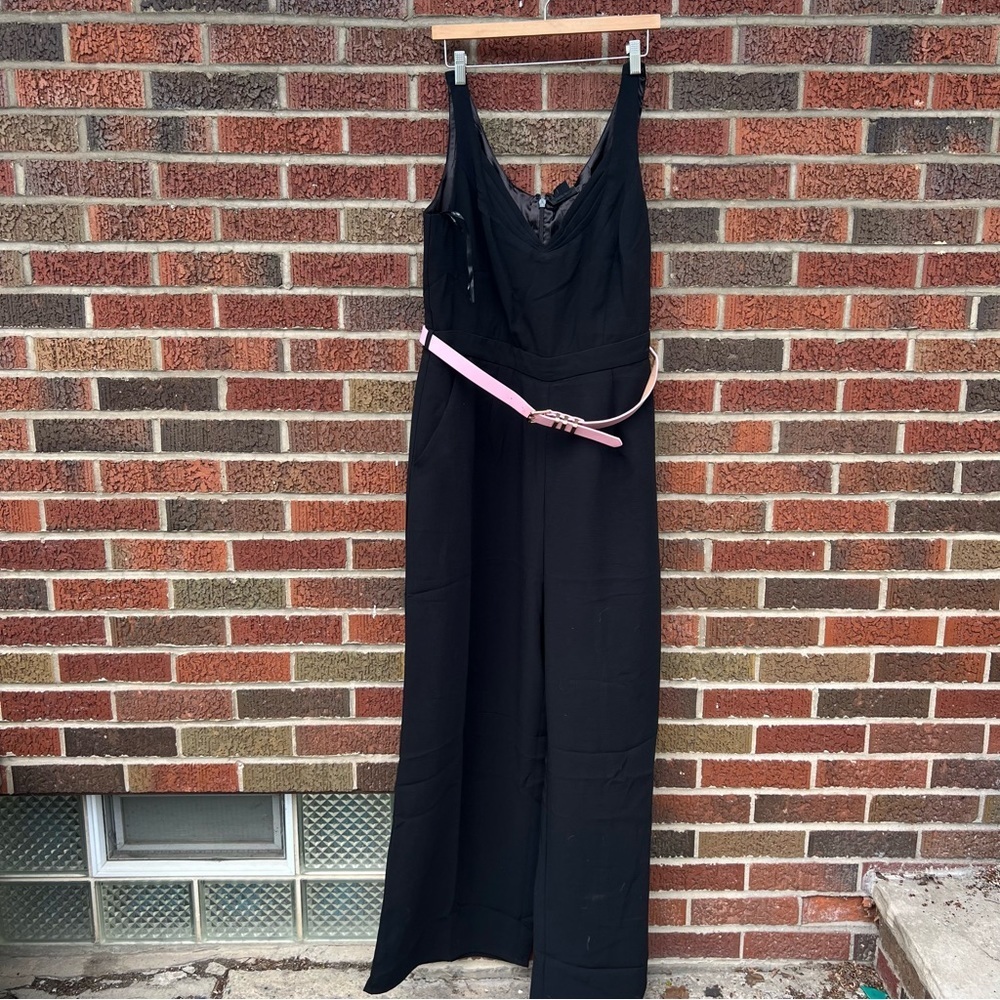 City Chic Black and Pink Belted Sleeveless Wide Leg Bonheur Jumpsuit